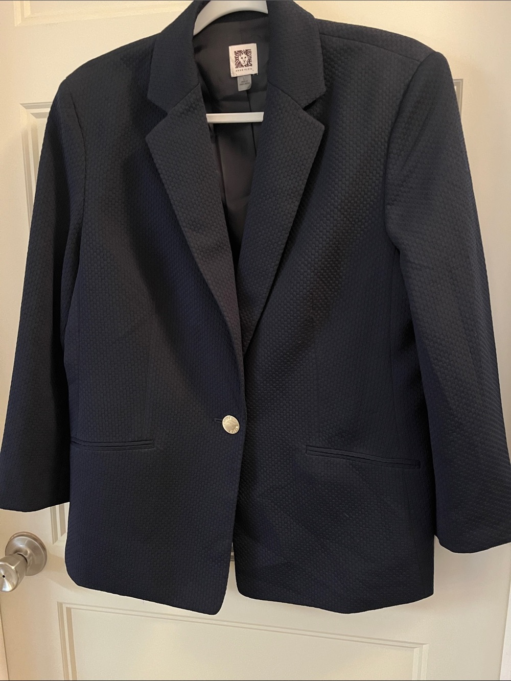 Anne Klein Navy Textured Single-Button Blazer Jacket